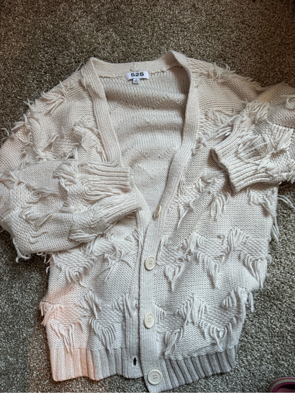 525 America Cream Fringe-Detail Button Cardigan